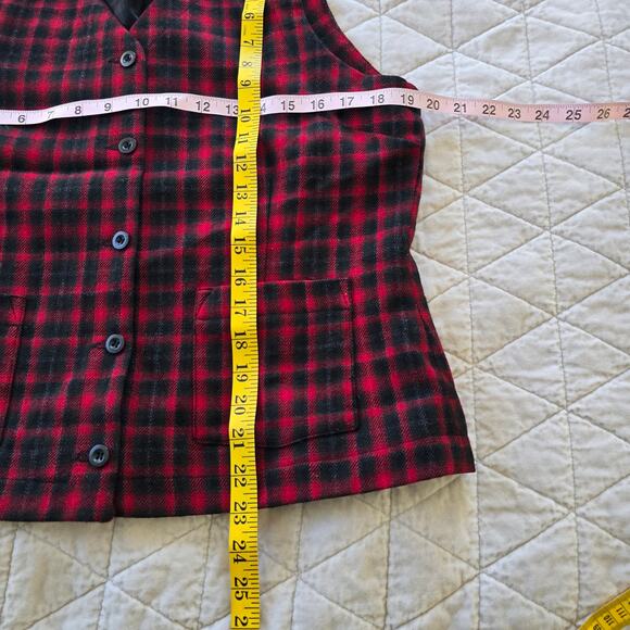 Eddie Bauer Vest Women's MP Red Charcoal Wool Plaid Academia Preppy Classic - Picture 7 of 7